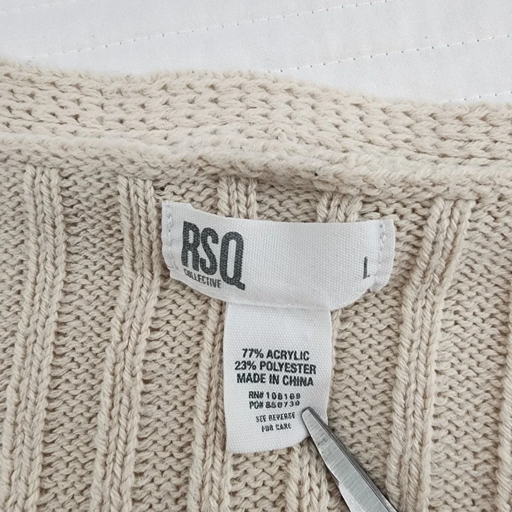 RSQ Collective Knit Cardigan Sweater‎ Women's L Brown Buttons Ribbed Beige Top